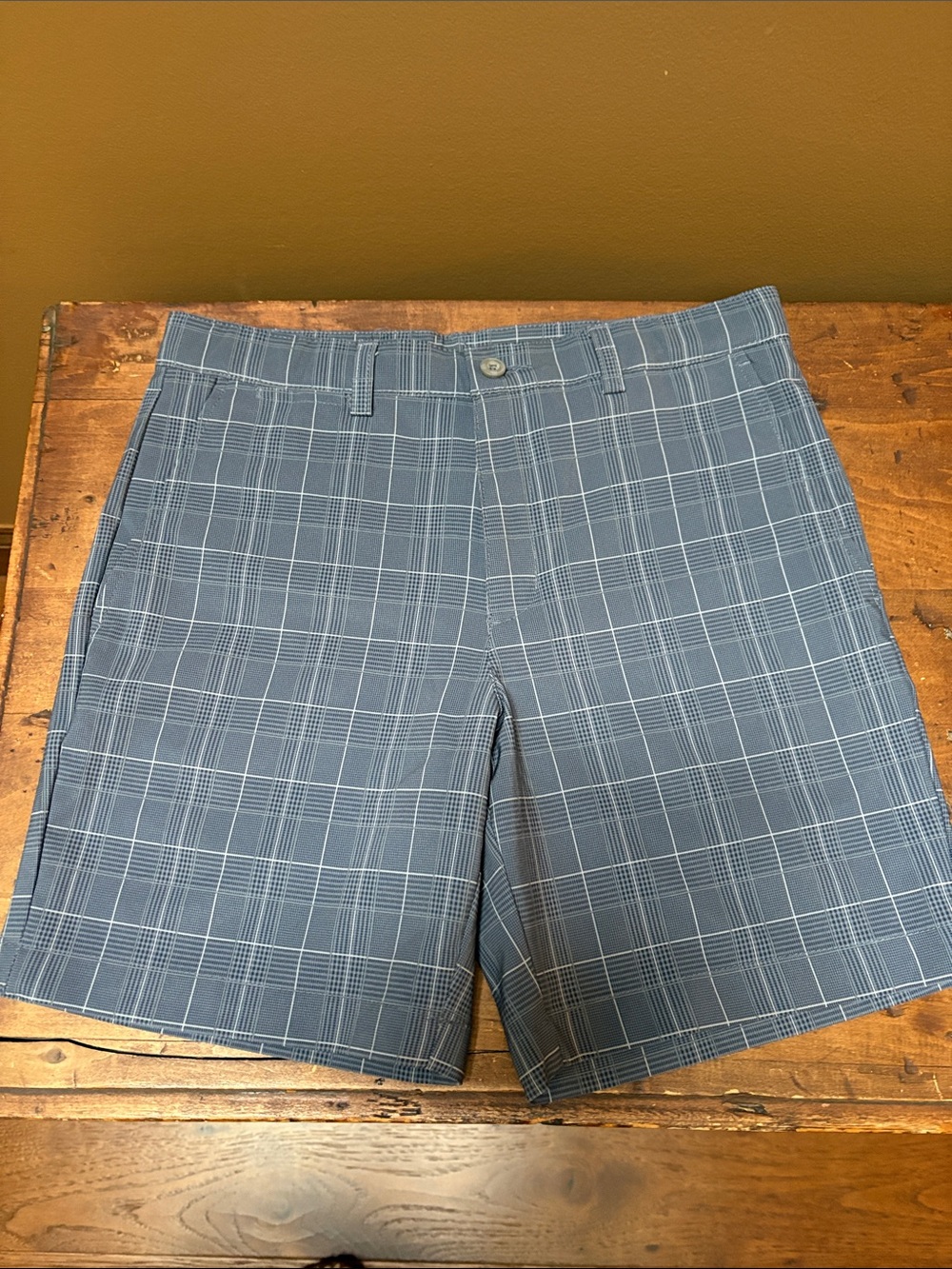 PGA Tour Slate Blue Plaid Flat Front Shorts